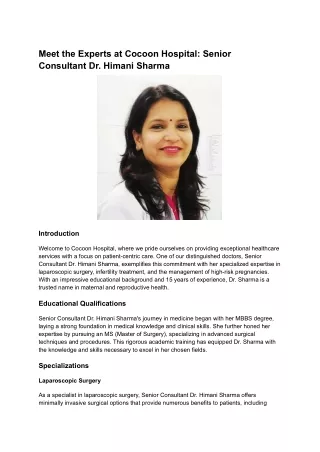 Meet the Experts at Cocoon Hospital: Senior Consultant Dr. Himani Sharma