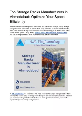 Top Storage Racks Manufacturers in Ahmedabad: Optimize Your Space Efficiently