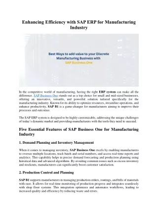 Enhancing Efficiency SAP ERP for Manufacturing Industry