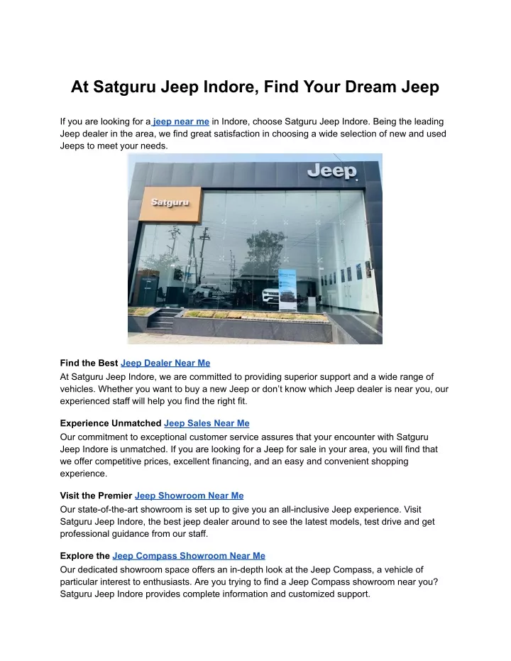 at satguru jeep indore find your dream jeep