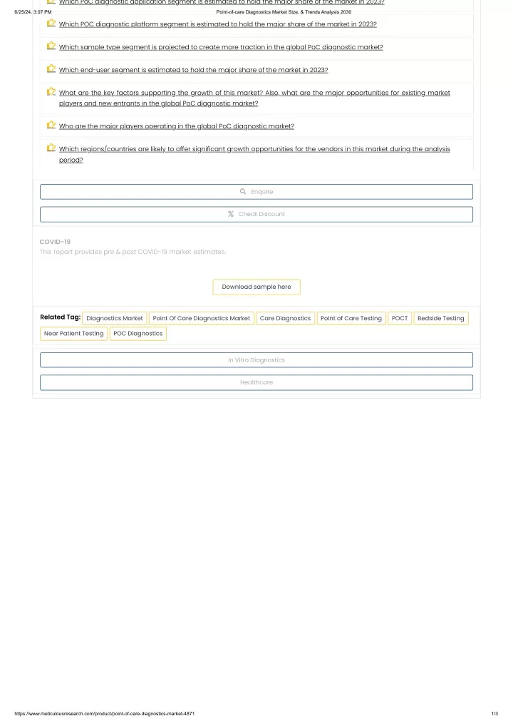 which poc diagnostic application segment