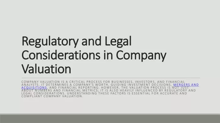 regulatory and legal considerations in company valuation