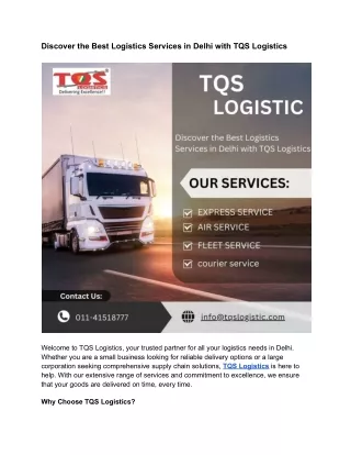 Discover the Best Logistics Services in Delhi with TQS Logistics