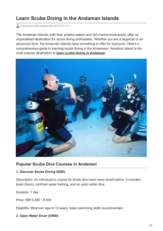 Learn scuba diving in Andaman to be a certified scuba diver