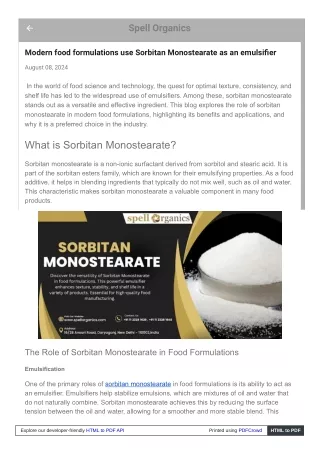 Sorbitan Monostearate: A Vital Element for Producing Stable and Consistent Food