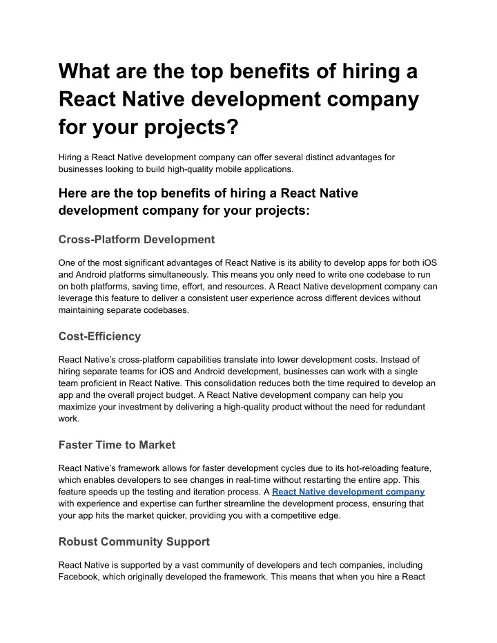 what are the top benefits of hiring a react