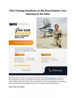 Pilot Training Excellence at We One Aviation Your Gateway to the Skies