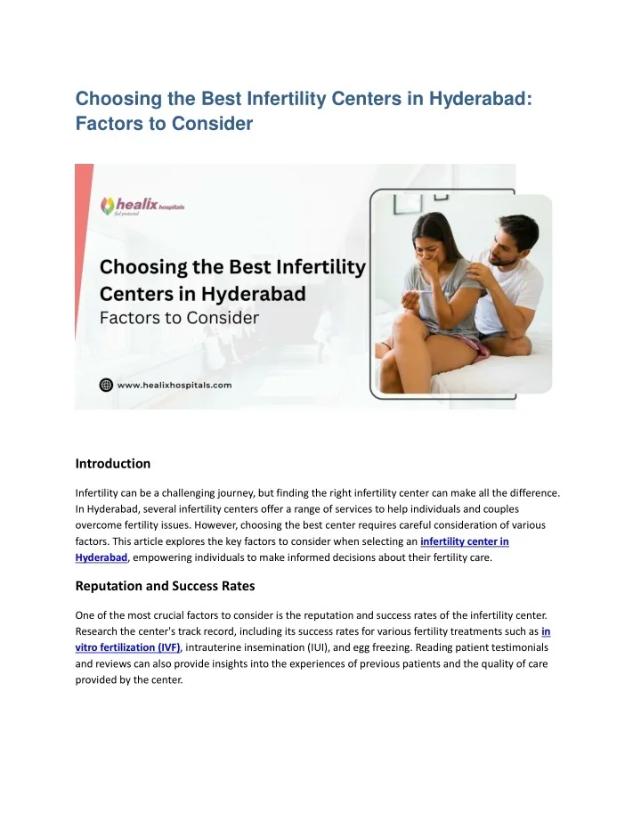 PPT - Choosing The Best Infertility Centers In Hyderabad Factors To ...