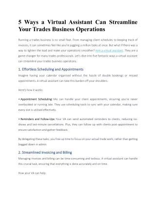 5 Ways a Virtual Assistant Can Streamline Your Trades Business Operations