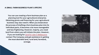 A Small Farm Business Plan's Specific