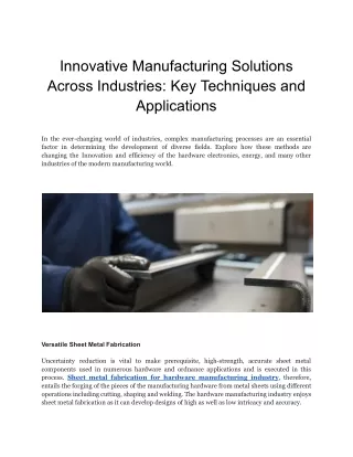 Innovative Manufacturing Solutions Across Industries_ Key Techniques and Applications