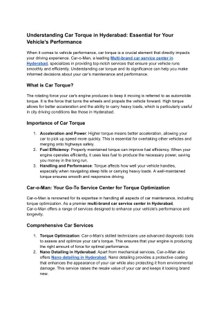 Understanding Car Torque in Hyderabad_ Essential for Your Vehicle’s Performance