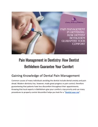 Pain Management in Dentistry How Dentist Bethlehem Guarantee Your Comfort