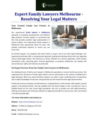 Expert Family Lawyers Melbourne - Resolving Your Legal Matters