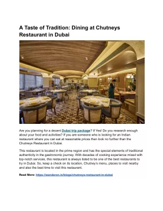 Chutneys Restaurant In Dubai: The Top Indian Dine Mix To Try