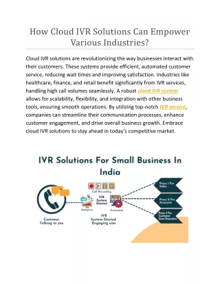 How Cloud IVR Solutions Can Empower Various Industries?