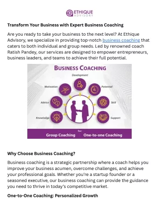 Transform Your Business with Expert Business Coaching