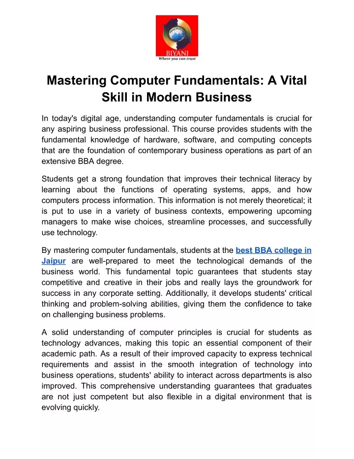 mastering computer fundamentals a vital skill