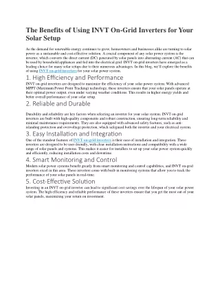 The Benefits of Using INVT On-Grid Inverters for Your Solar Setup