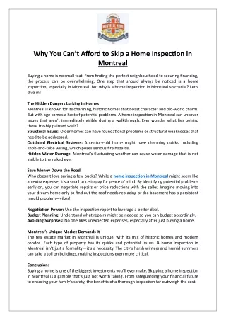 Robert Young’s Montreal Home Inspection Services - Why You Can’t Afford to Skip a Home Inspection in Montreal