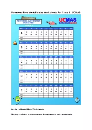 Download Free Mental Maths Worksheets For Class 1 _ UCMAS