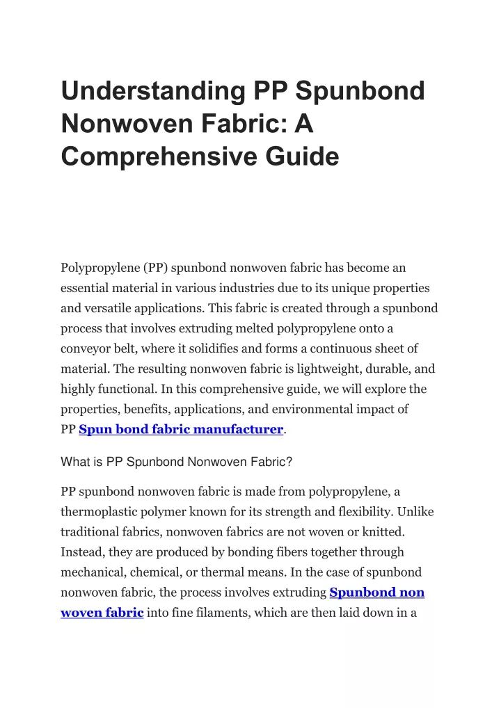 understanding pp spunbond nonwoven fabric