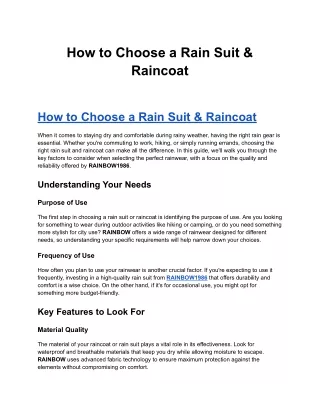 How to Choose a Rain Suit & Raincoat