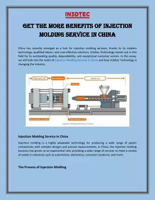 Get the More Benefits of Injection Molding Service in China