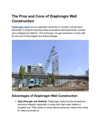 The Pros and Cons of Diaphragm Wall Construction