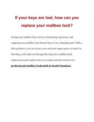 Mailbox Lock Replacement: A Practical Guide for South Pasadena Residents