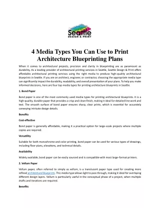 4 Media Types You Can Use to Print Architecture Blueprinting Plans