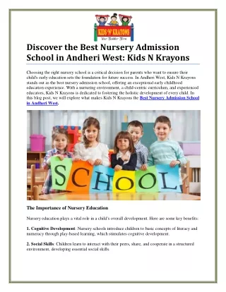 Best Nursery Admission School in Andheri West for Your Little One