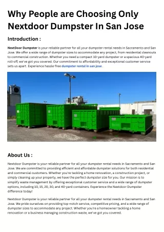 Why to Choose Only Nextdor Dumpster