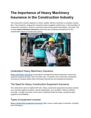 Heavy Machinery Insurance in the Construction Industry