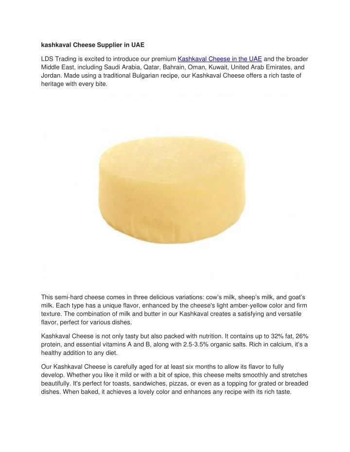 kashkaval cheese supplier in uae