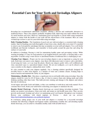 Essential Care for Your Teeth and Invisalign Aligners