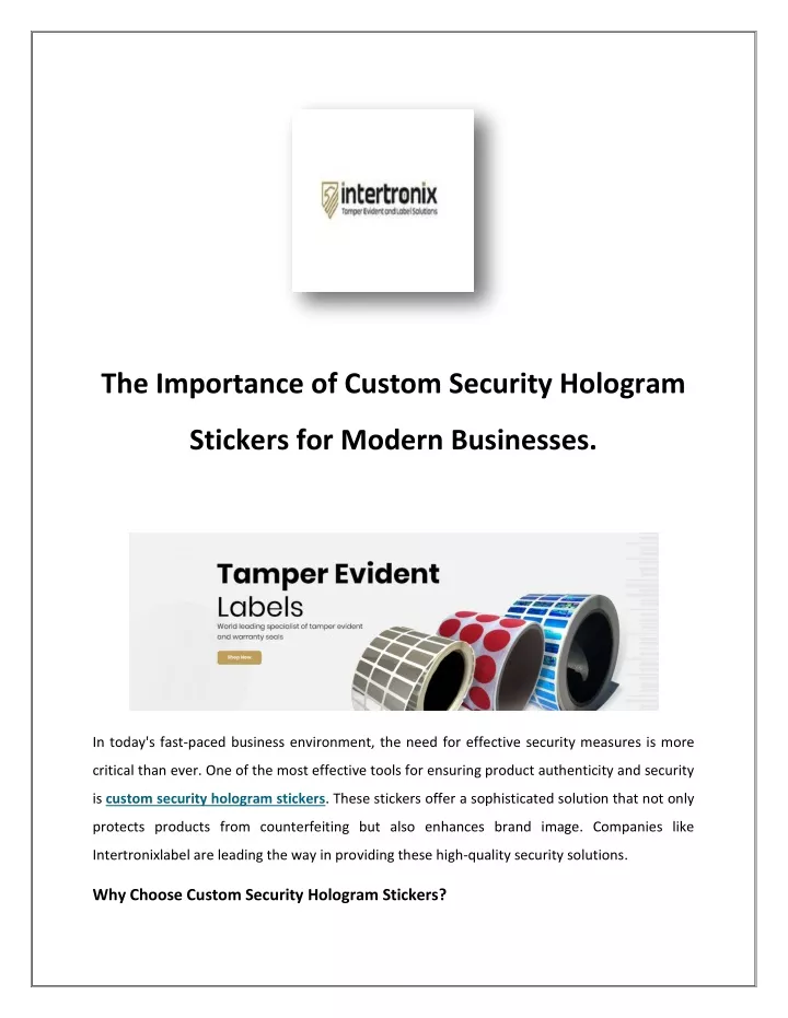 the importance of custom security hologram