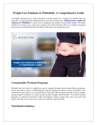 Weight Loss Solutions in Whitefield A Comprehensive Guide