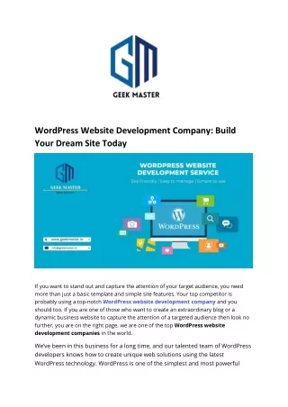 WordPress Website Development Company Build Your Dream Site Today