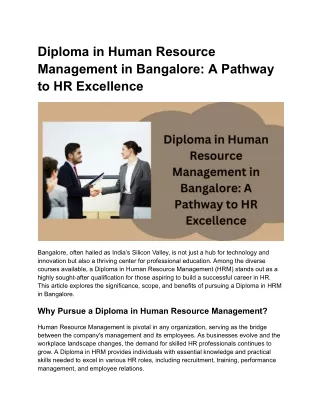 Diploma in Human Resource Management in Bangalore_ A Pathway to HR Excellence