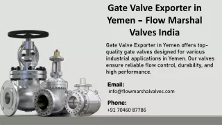 Gate Valve Exporter in Yemen - Flow Marshal Valves India