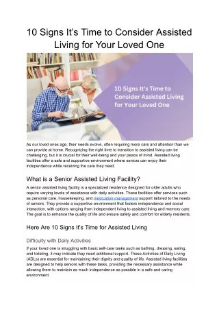 10 Signs It’s Time to Consider Assisted Living for Your Loved One