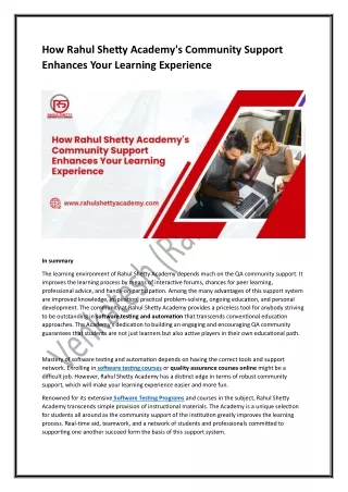 How Rahul Shetty Academy's Community Support Enhances Your Learning Experience