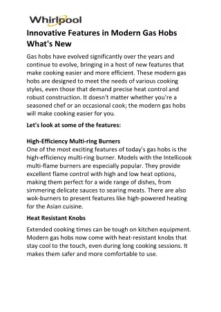 Innovative Features in Modern Gas Hobs What's New