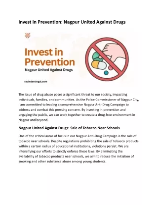 Invest in Prevention Nagpur United Against Drugs