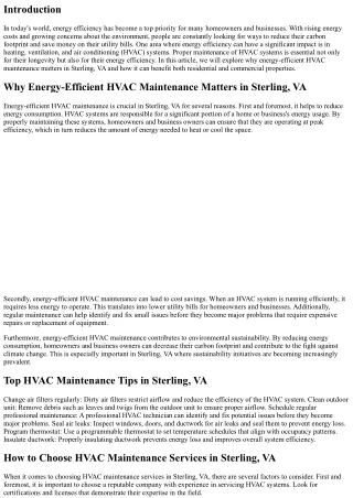 Why Energy-Effective HVAC Maintenance Matters in Sterling, VA