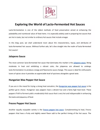 Exploring the World of Lacto-Fermented Hot Sauces