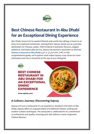 Best Chinese Restaurant in Abu Dhabi for an Exceptional Dining Experience