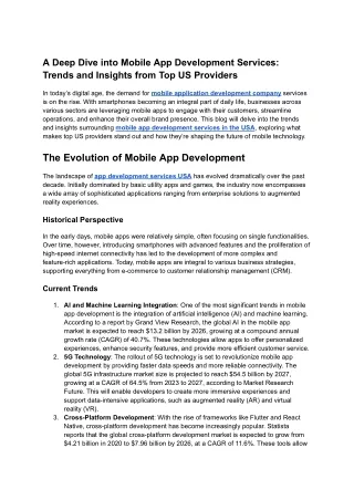 A Deep Dive into Mobile App Development Services: Trends and Insights from Top U