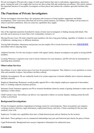 Examining Private Investigator Services: Person Tracing and Observation